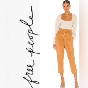 Free People Nightfall Vegan Suede High-Rise Tan Paperbag Pant